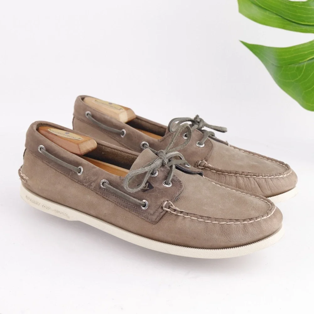 Sperry Mens A/O Boat Shoe Size 11.5 Light Brown Leather Slip On Loafers Yacht